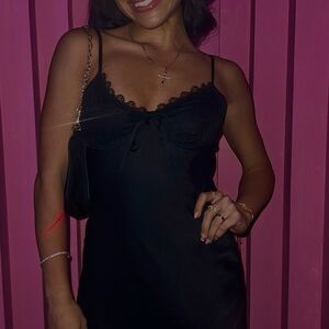 Elegant Black Lace Trim Dress